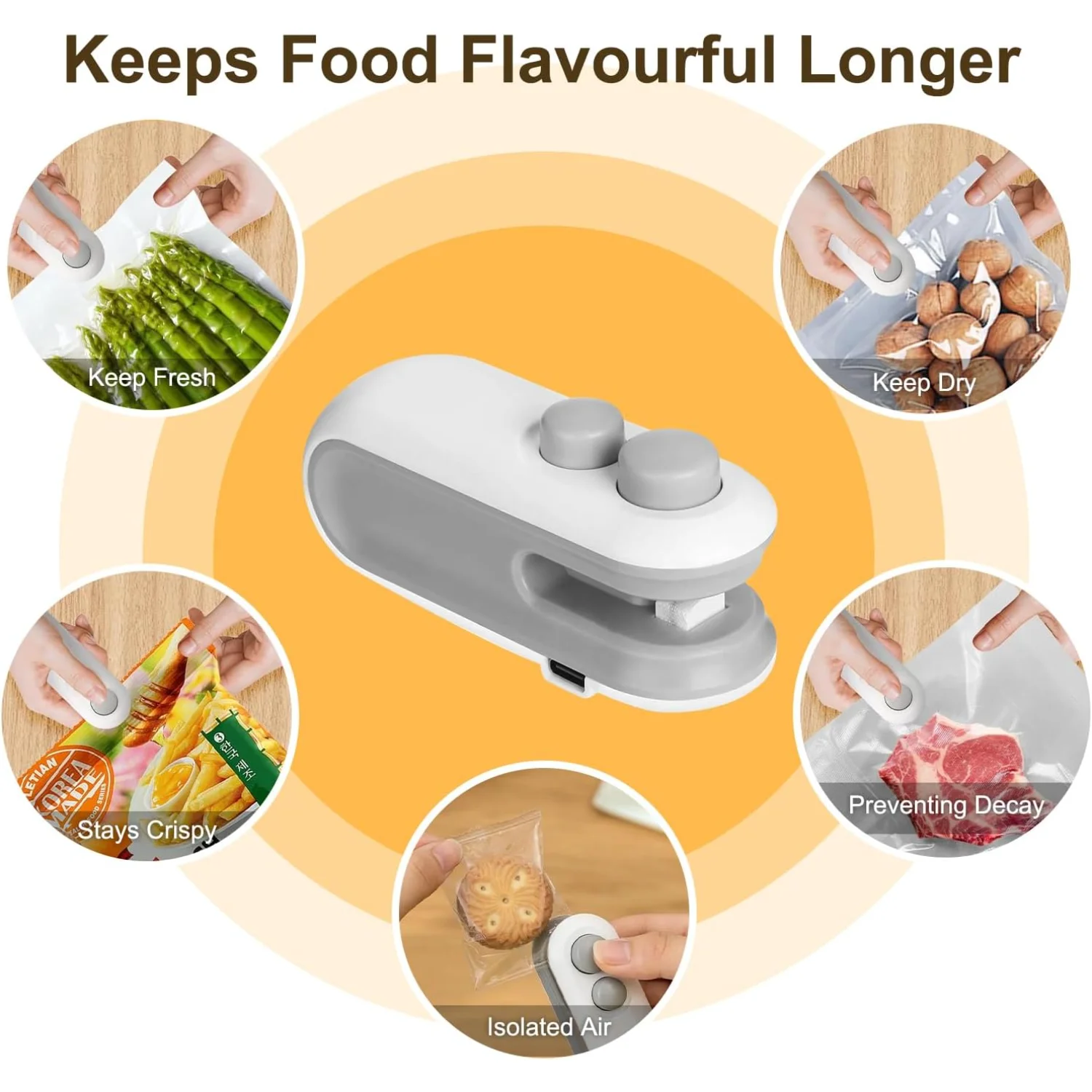 2Pcs Mini Bag Sealer, Rechargeable Heat Sealer, 2 in 1 Chip Bag Sealer & , Mini Bag Resealer Machine, Portable Handheld Food Sea