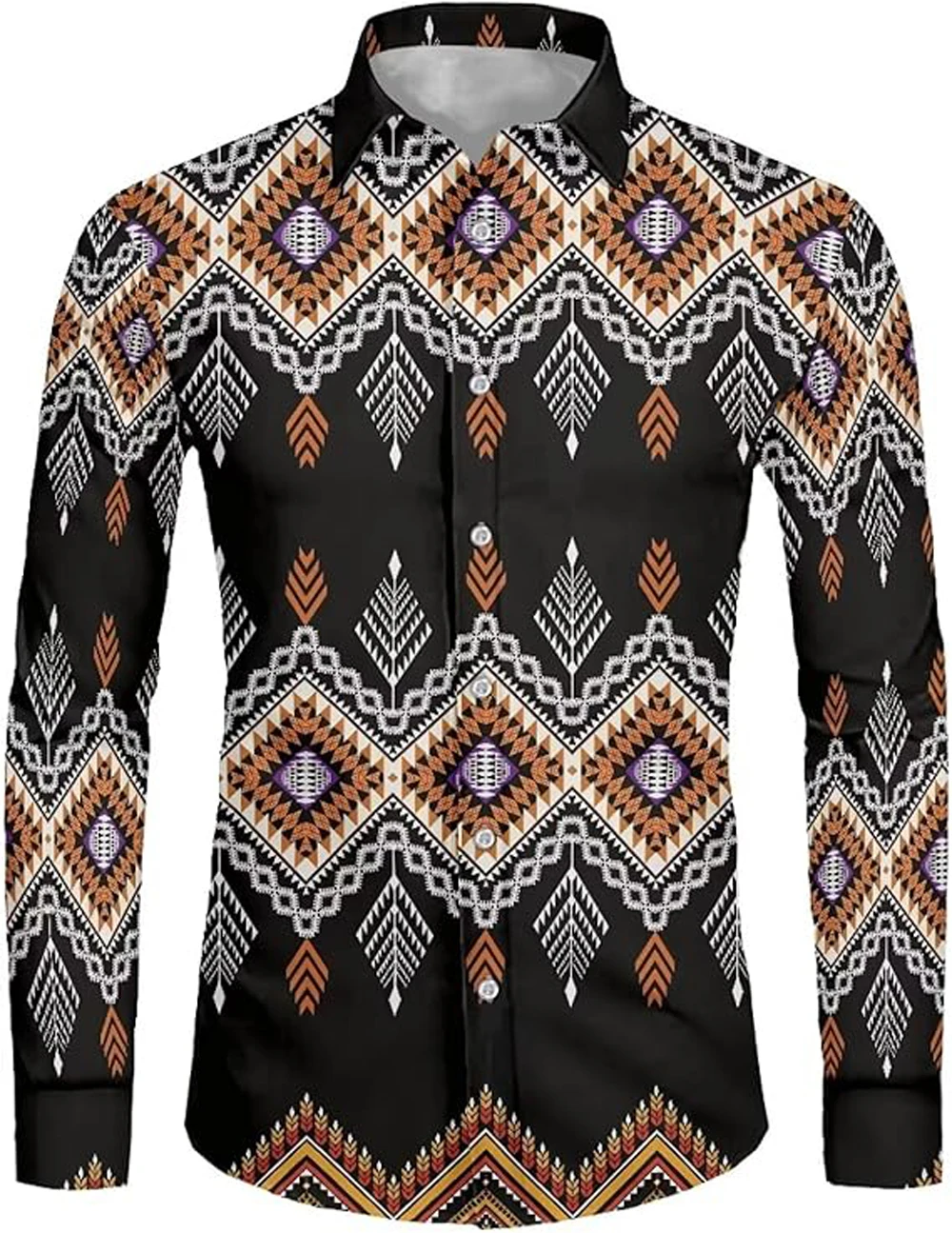 Kemeja Baru Pria Kemeja Cetak 3D Pola Indian Koboi Barat Retro Atasan Luar Lengan Panjang Pesta Kasual Liburan Pantai Pria