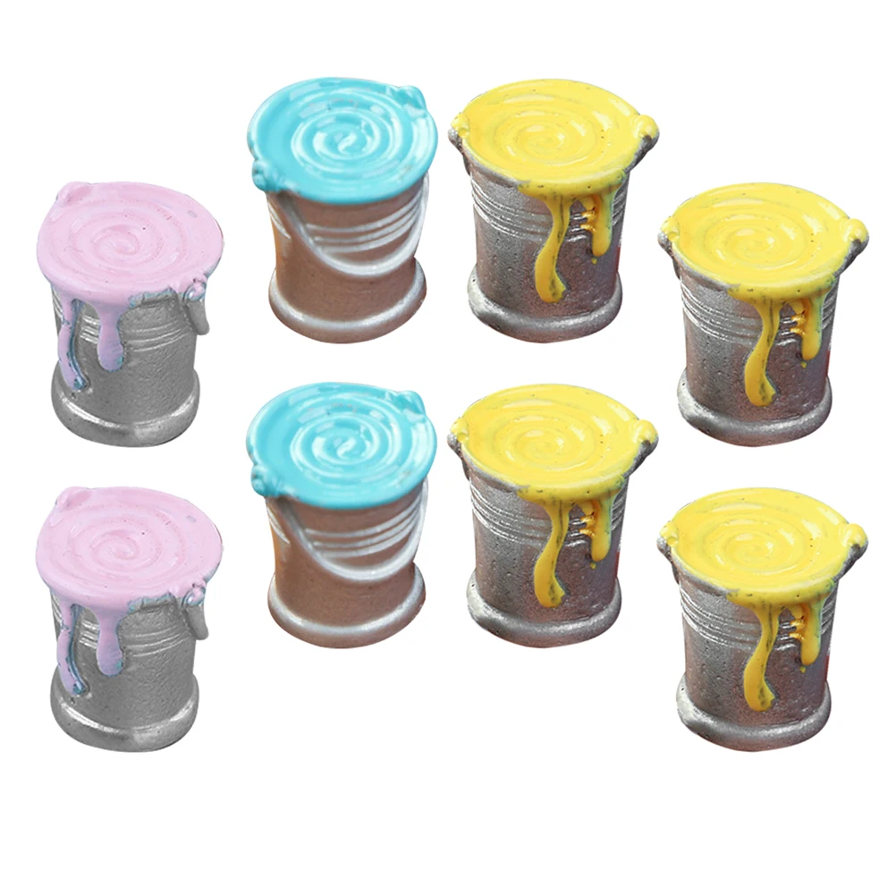 8 Pcs Paint Bucket Toys Miniature Buckets Crafts House Accessories Resin Dollhouse Diy Kit