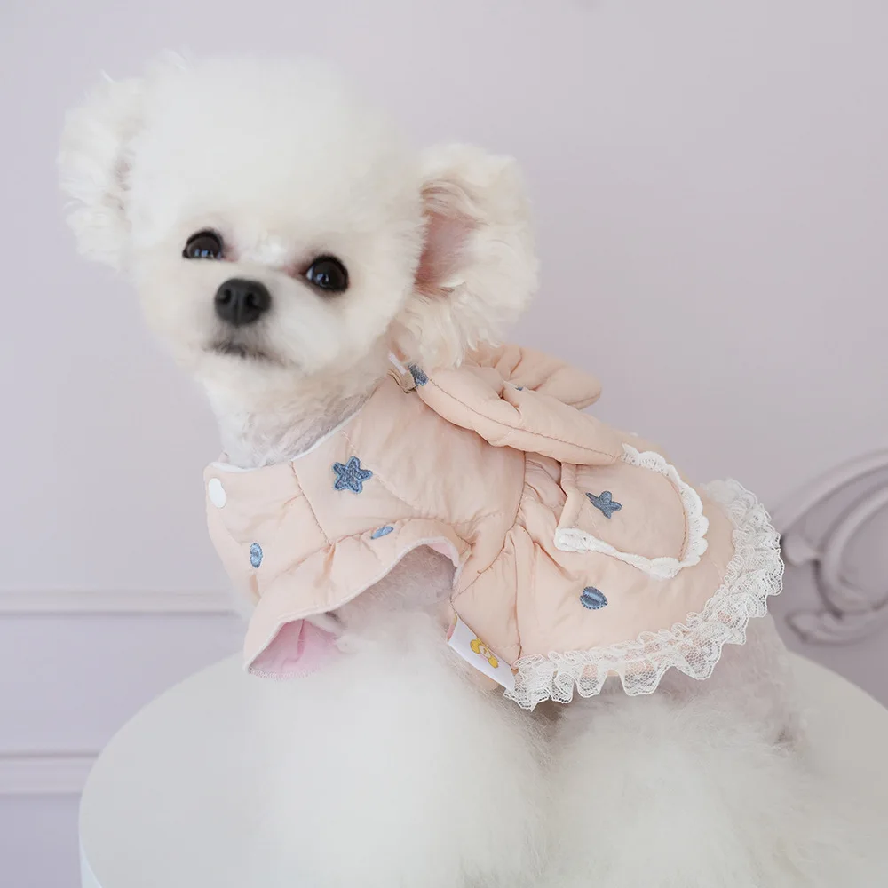 Pet Autumn/Winter Star Embroidered Coat Warm Love Skirt Teddy Two Leg Coat Dog Clothes for Small Dogs Puppy Clothes