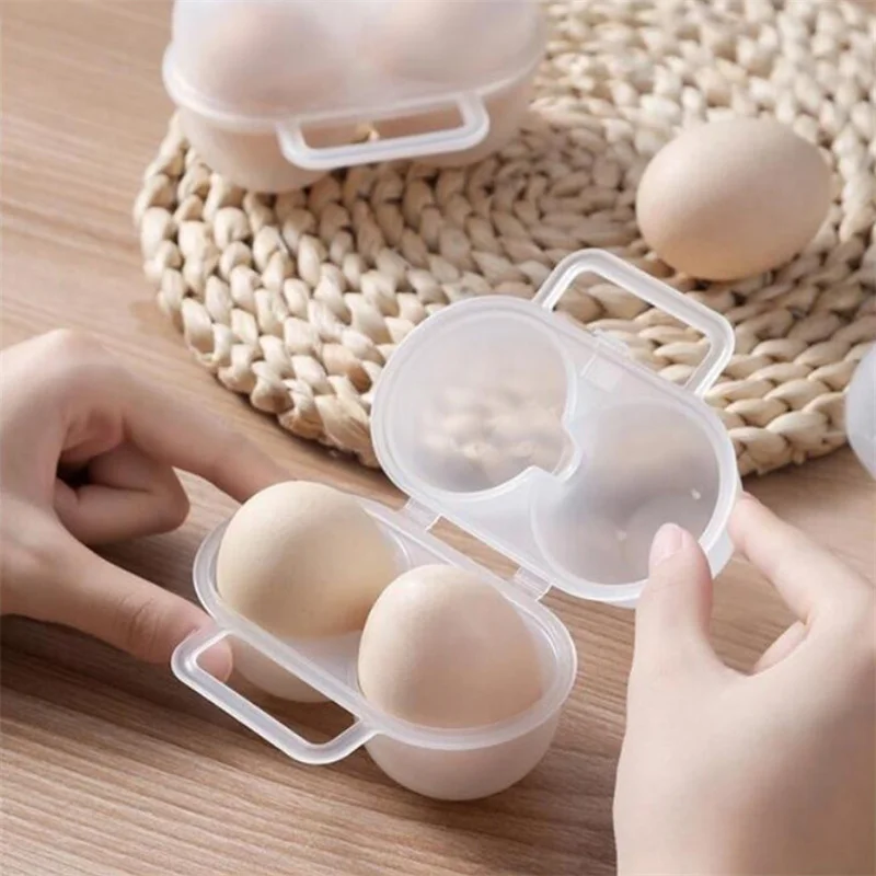1Pc 2-Cell Outdoor Portable Egg Box Plastic Egg Tray Refrigerator Egg Storage Box Shock-absorbing And Anti Drop Egg Loade*..