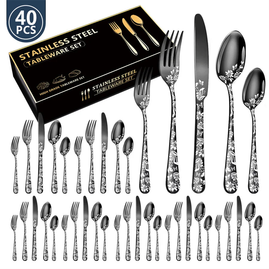 Stainless Steel Cutlery Set, Steak Knife, Fork, Spoon, Fashion Tableware, High Quality, 4 Sets, 40Pcs per Box