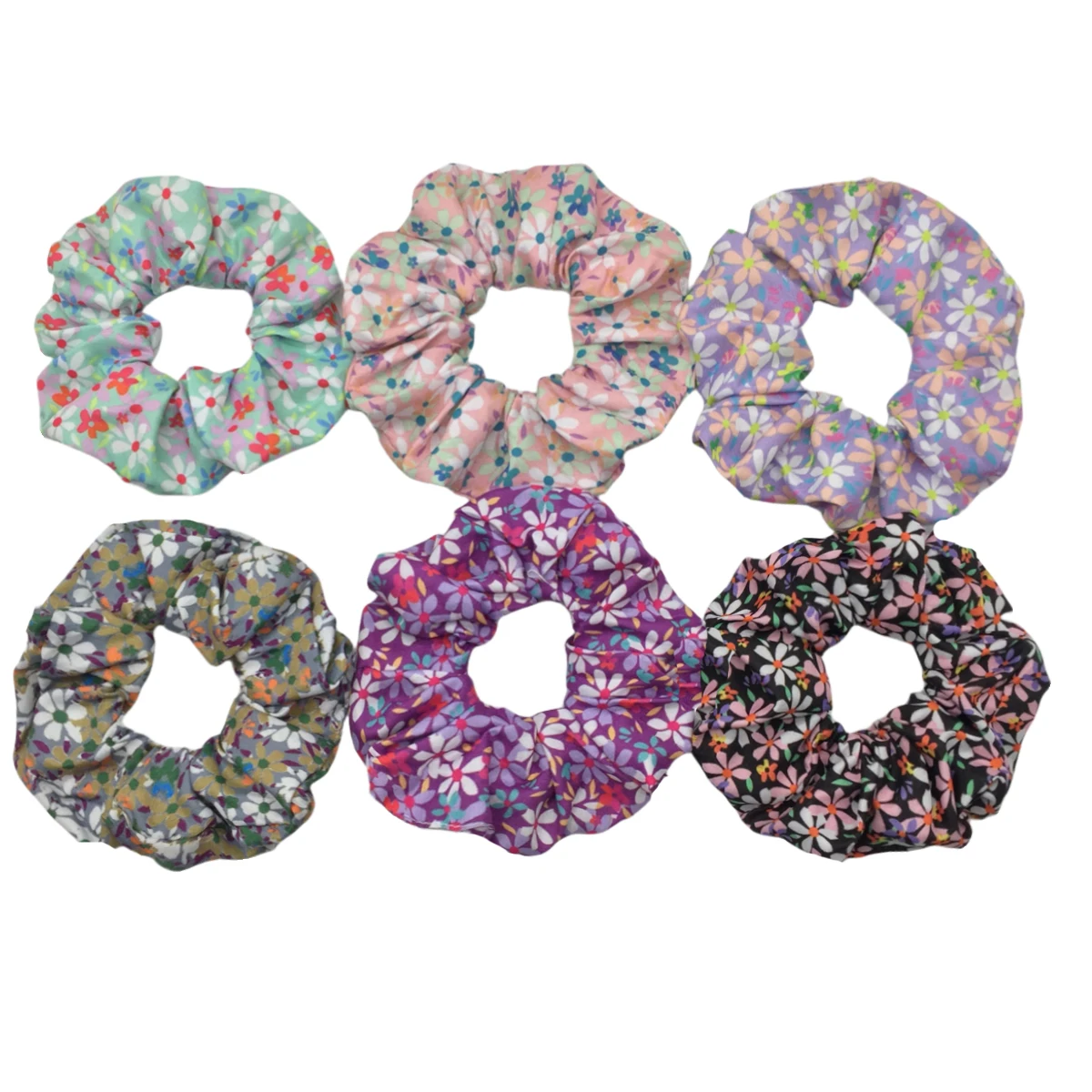 6pcs/lot Hair Scrunchies Headwear Ties Print Women Girls Scrunchy Cute Sweet Accessories Elastic Band Bohemia Flower Garden