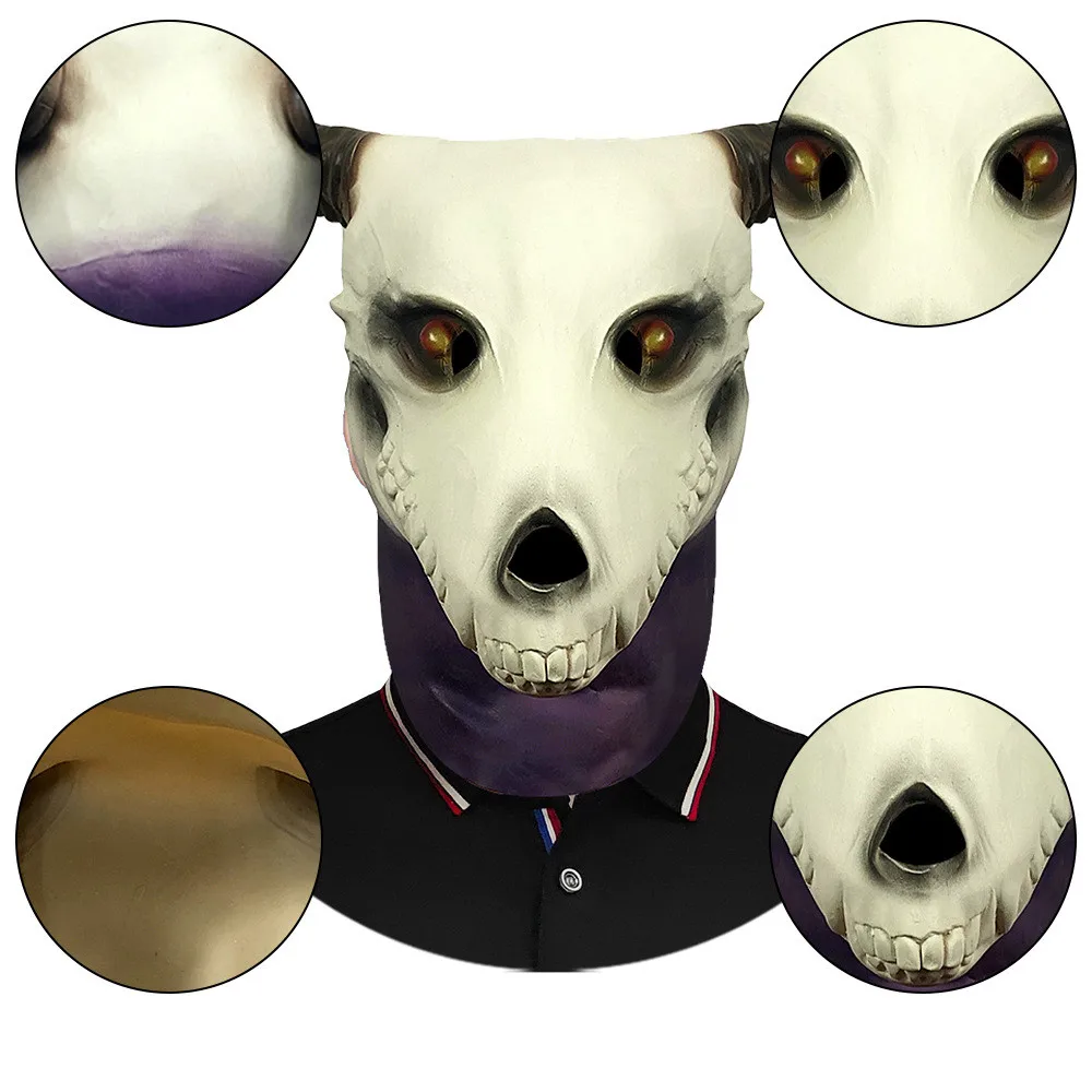 Erwachsenen-Vollgesichtsmaske Tier-Schädel Ziegenkopf-Maske Realistische Gruselige Kopfmaske für Maskenball Halloween-Party – Detail 4