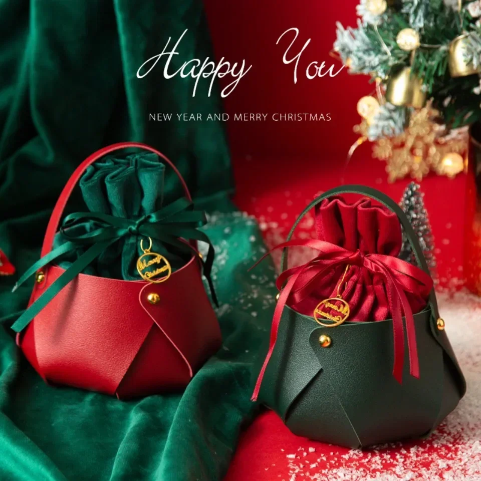 10/20/30 Stück Weihnachts-PU-Leder-Apfeltasche, Geschenktasche, Samtbeutel, Weihnachts-Süßigkeiten-Geschenkhandtasche, Frucht-Geschenkbox – Detail 2