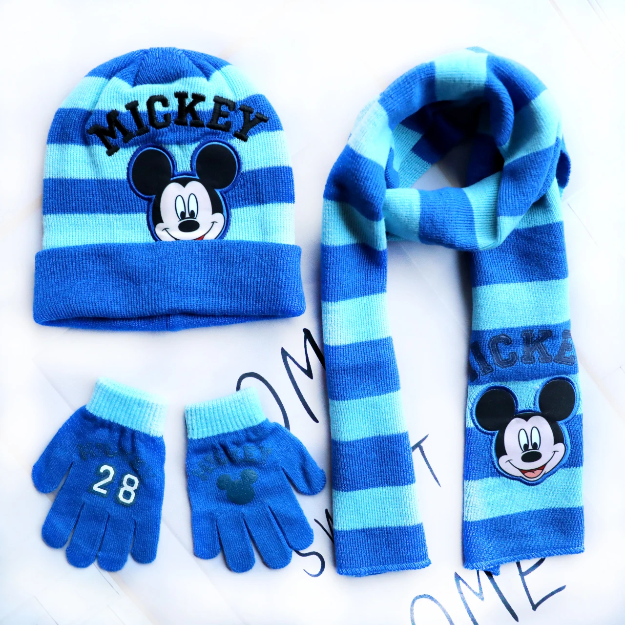 4-8Years New Autumn Winter Children Mickey Cartoon Scarf Hat Glove Three-piece Warm Boy Girl Child Christmas Hat