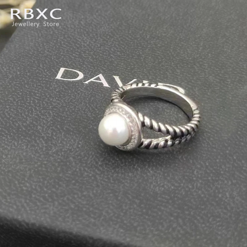 RBXC 2024 New S925 Sterling Silver DY Pearl Ring Fashionable and Long-Lasting with Shimmering Sparkle David Rings Couple's Gift