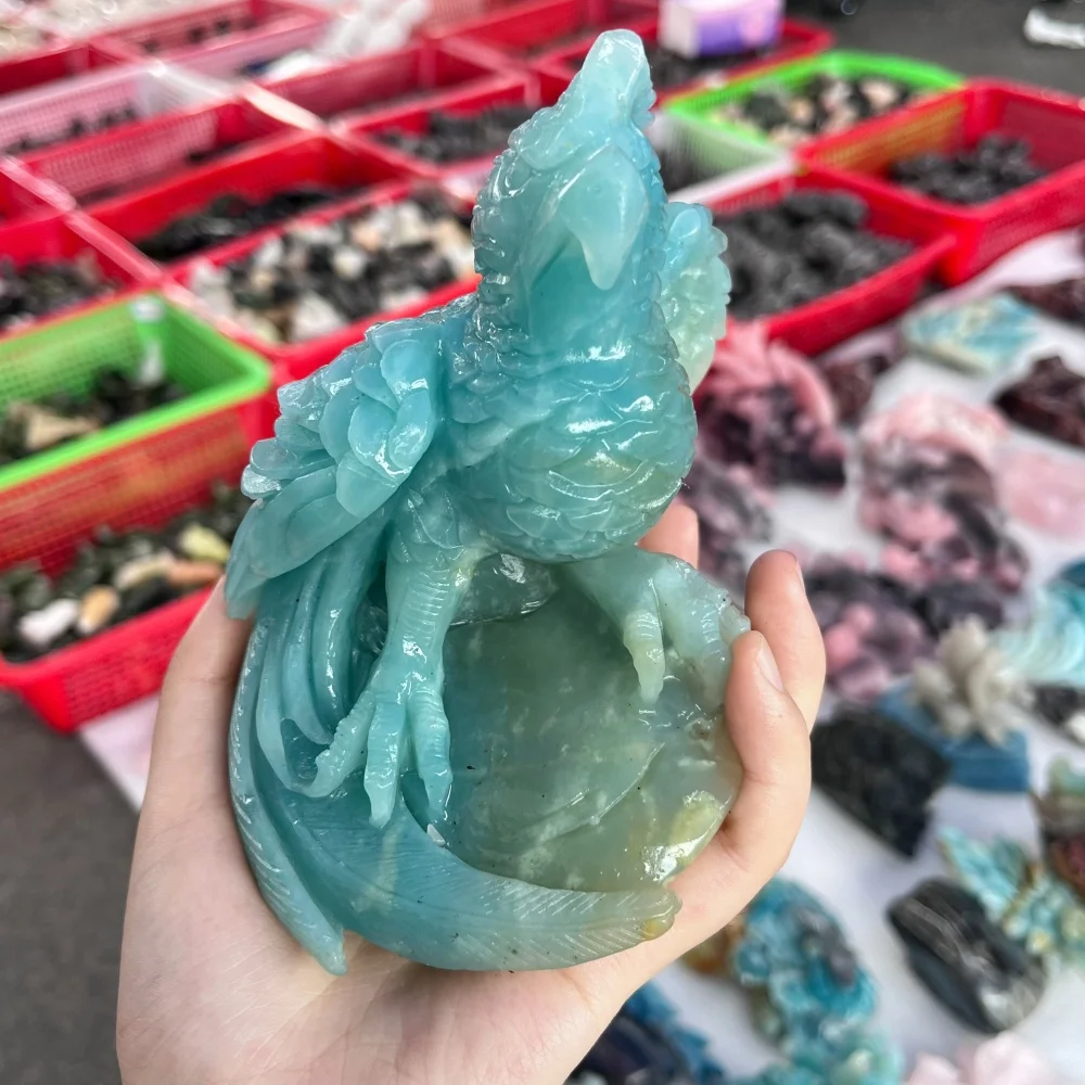 Natural Amazonite Parrot Carving Crystal Bird Figurine Healing Desktop Ornament Home Office Decoration Collectible Gift