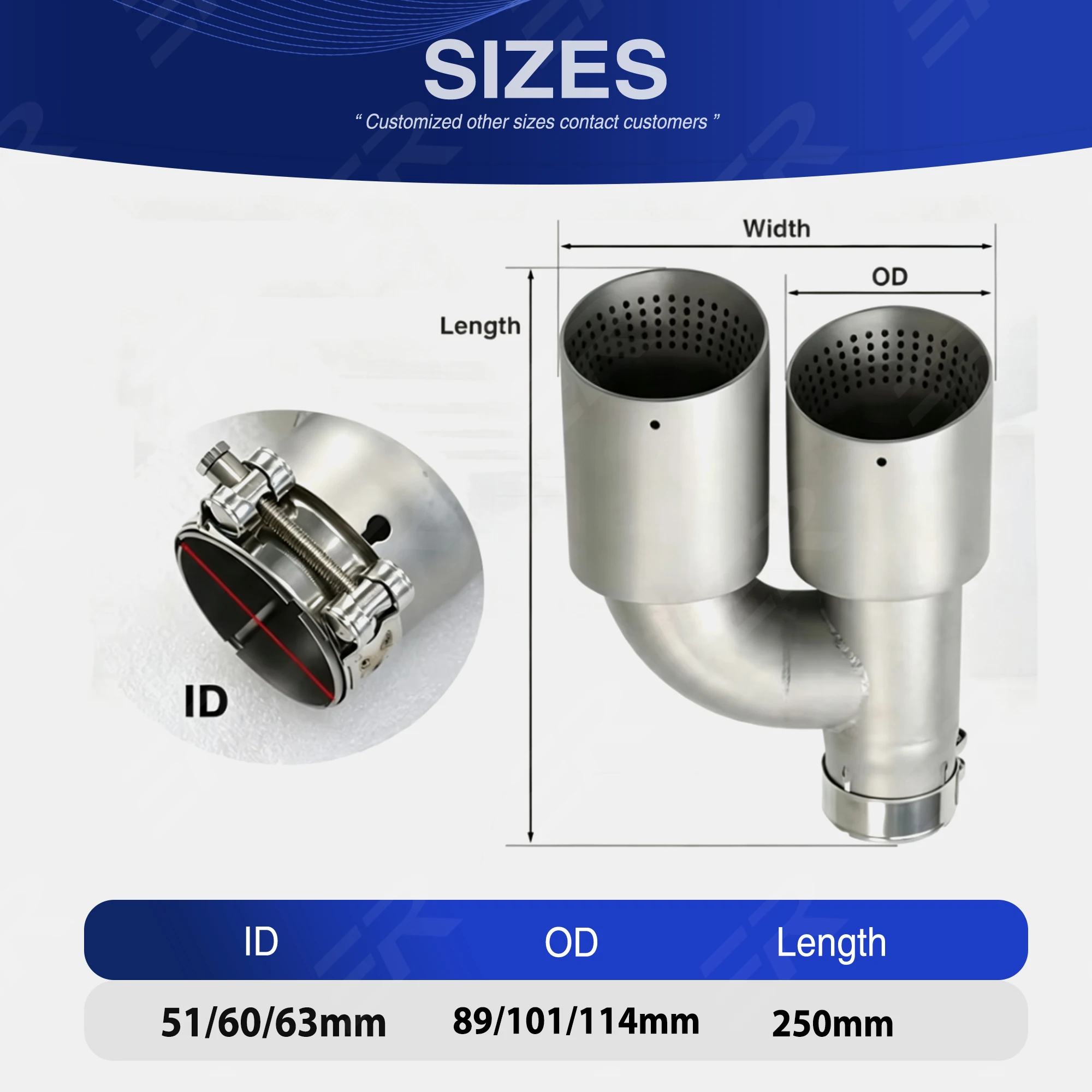 ER 1Pcs Universal Matte Stainless Exhaust Tip Upgrade Car Accsesories Double Outlet Muffler Tip Modify ER Logo