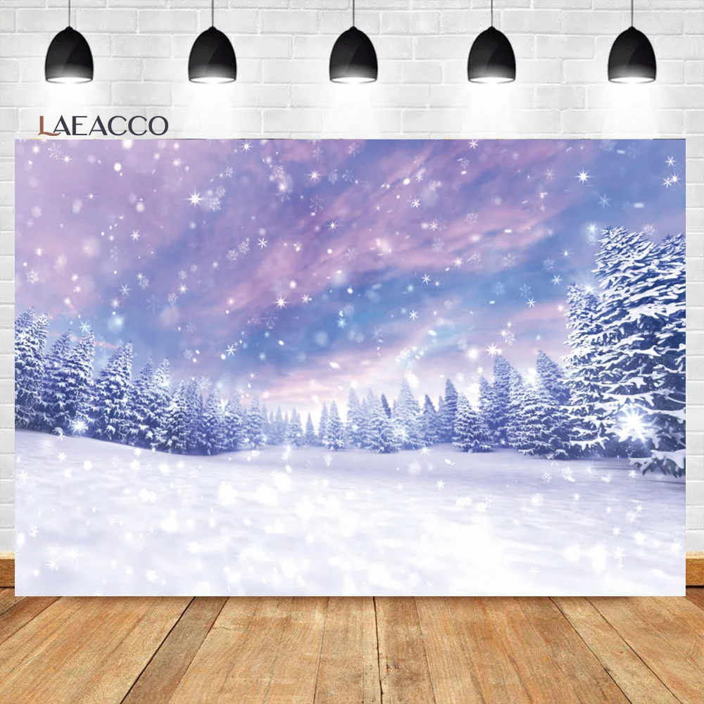 Laeacco Christmas Forest Backdrop Winter Wonderland Snow Glitter Xmas Pine Trees Family Festival Party Photography Background