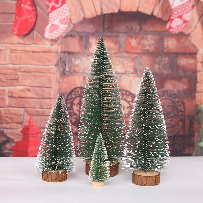 1pc Cartoon Mini Christmas Tree Decoration Crafts Miniature Snow Covered Pine DIY Ornaments Desktop Mini Christmas Decor Gifts