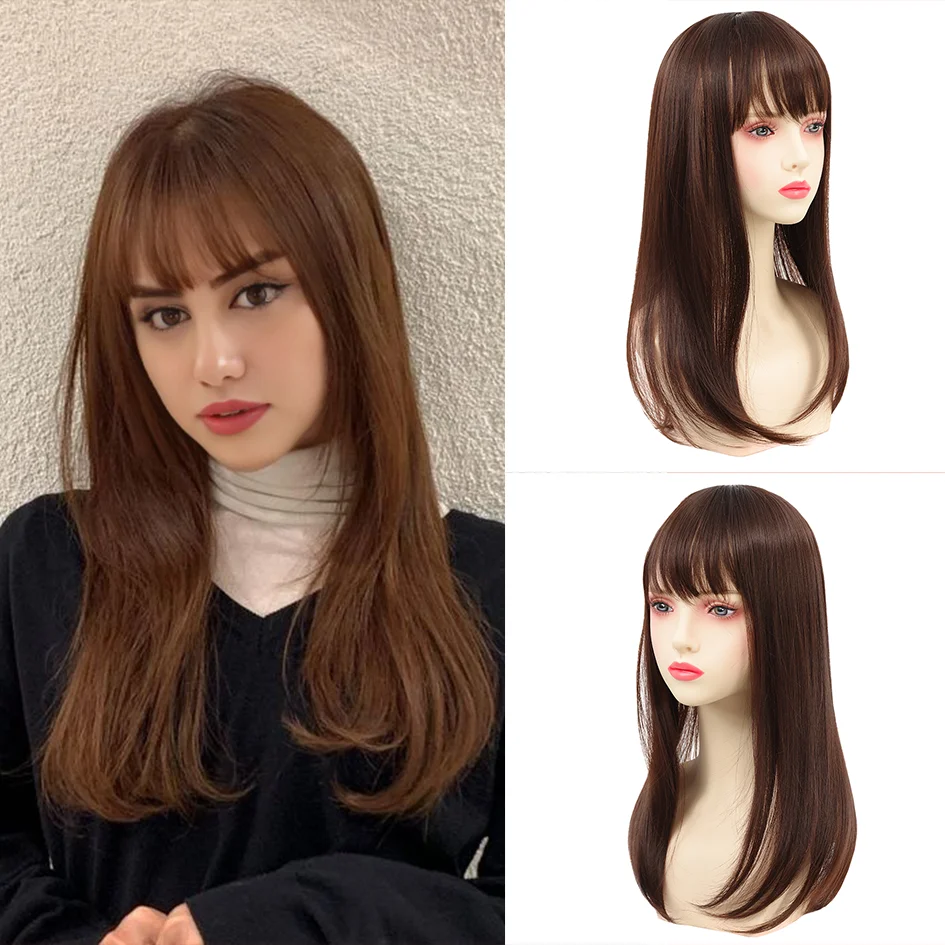 Allaosify Synthetic 20 inches comics with bangs and hair patch, invisible two clip rose inner mesh