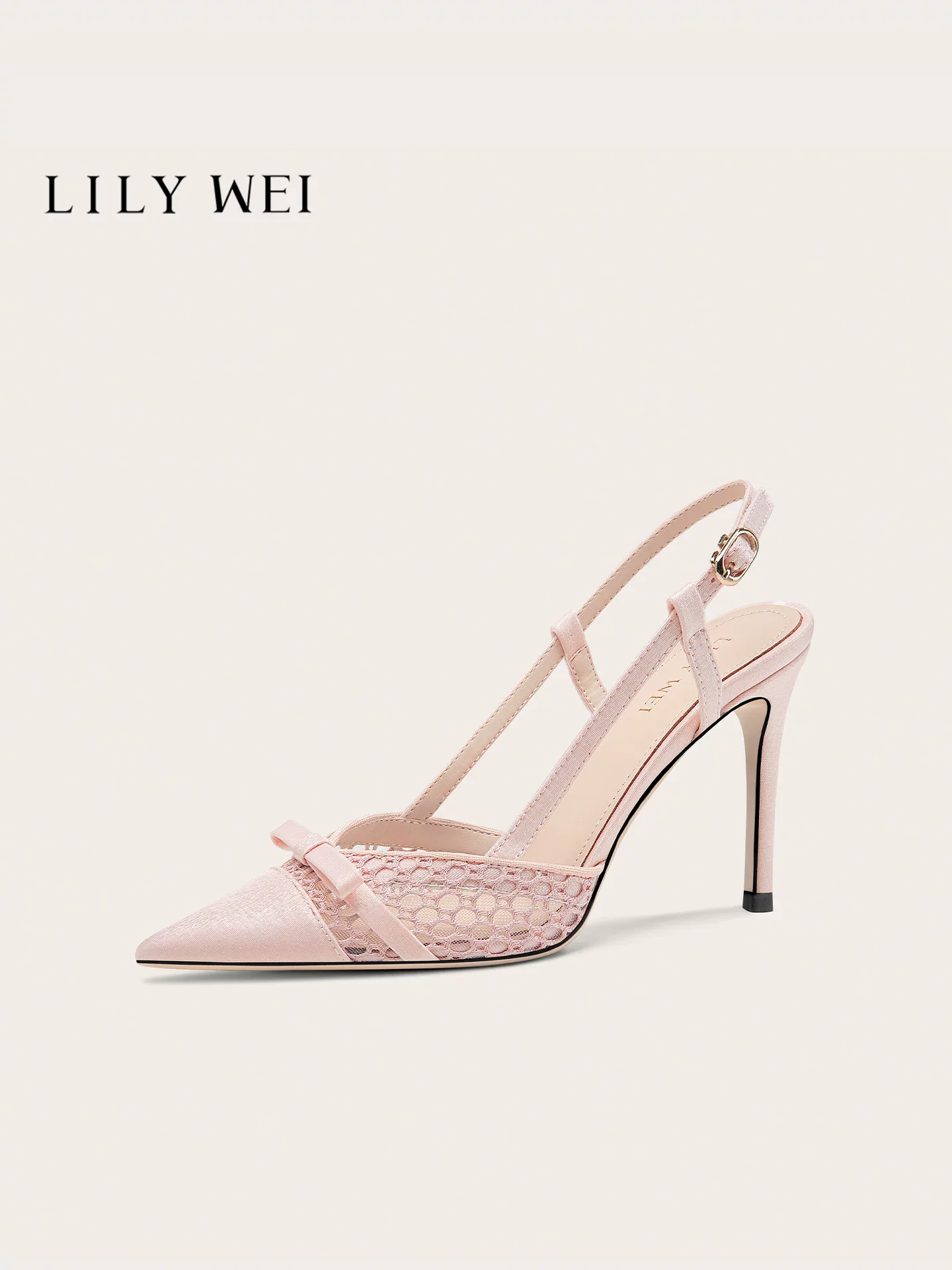 Summer new pointed toe cap mesh satin bow small size sandals banquet large size widened version slim high-heeled women's shoes