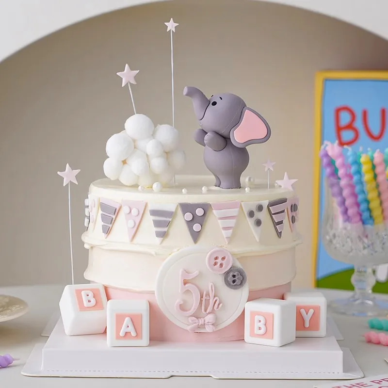 Niedlicher Baby-Elefant-Kuchenaufsatz für den 1. und 2. Geburtstag, Junge, Mädchen, Geschlechtsoffenbarung, Babyparty, Kinderparty, Feier-Deko-Set – Detail 4