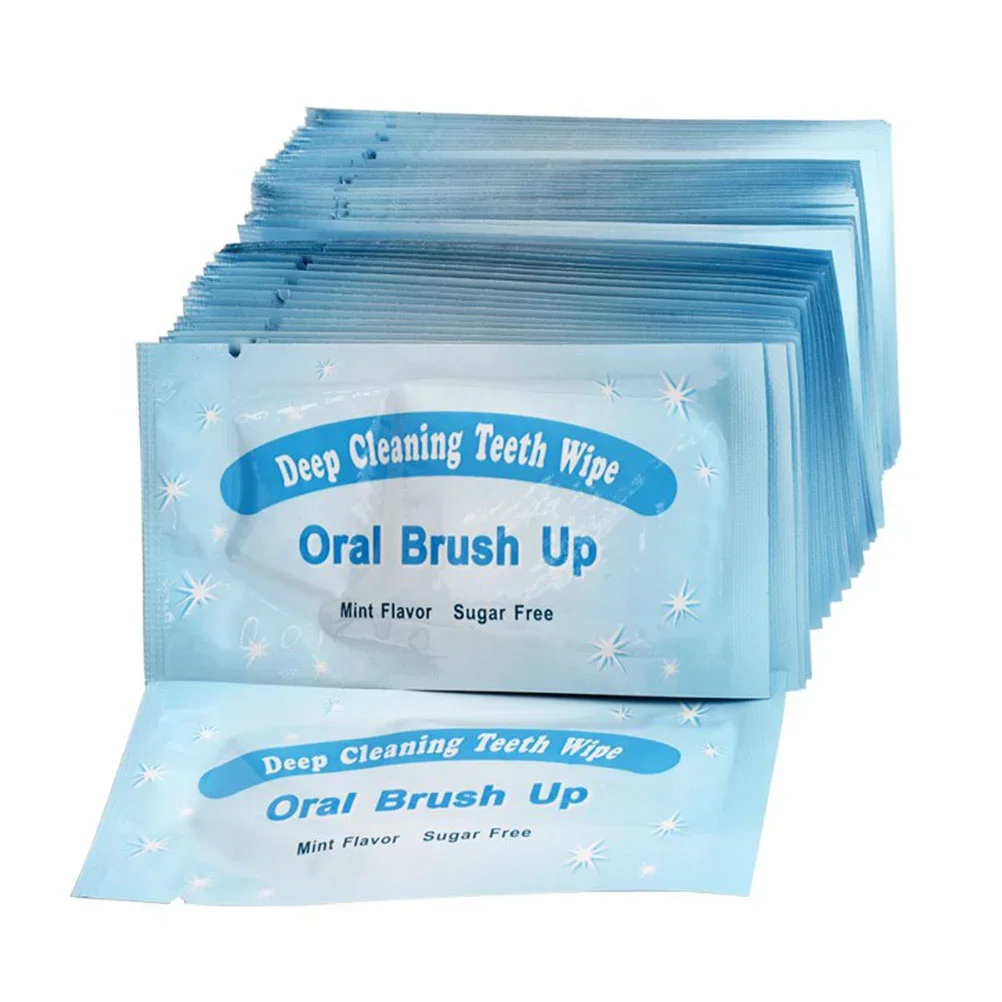 200Pcs Disposable Teeth Deep Cleaning Wipes Brush Up Woven Cloth Mint Flavor Oral Hygiene Care Tools Residue Stains Remove Wipe