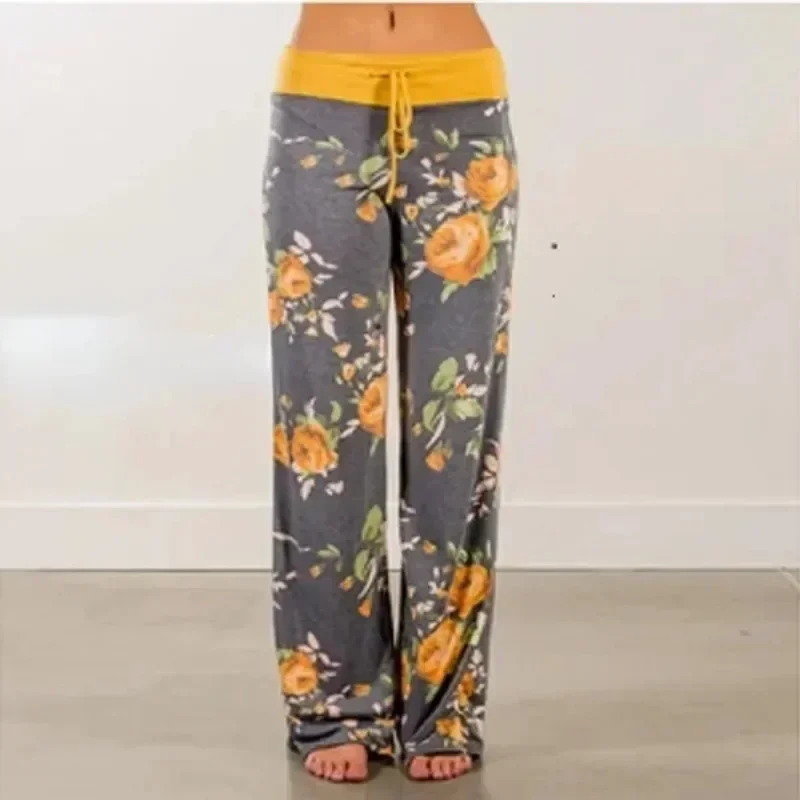 Plus Size L-8XL Fashion Women Casual Loose Stretch Printing Long Wide Leg Yoga Pants Drawstring  Lounge Pants Pajama Pants