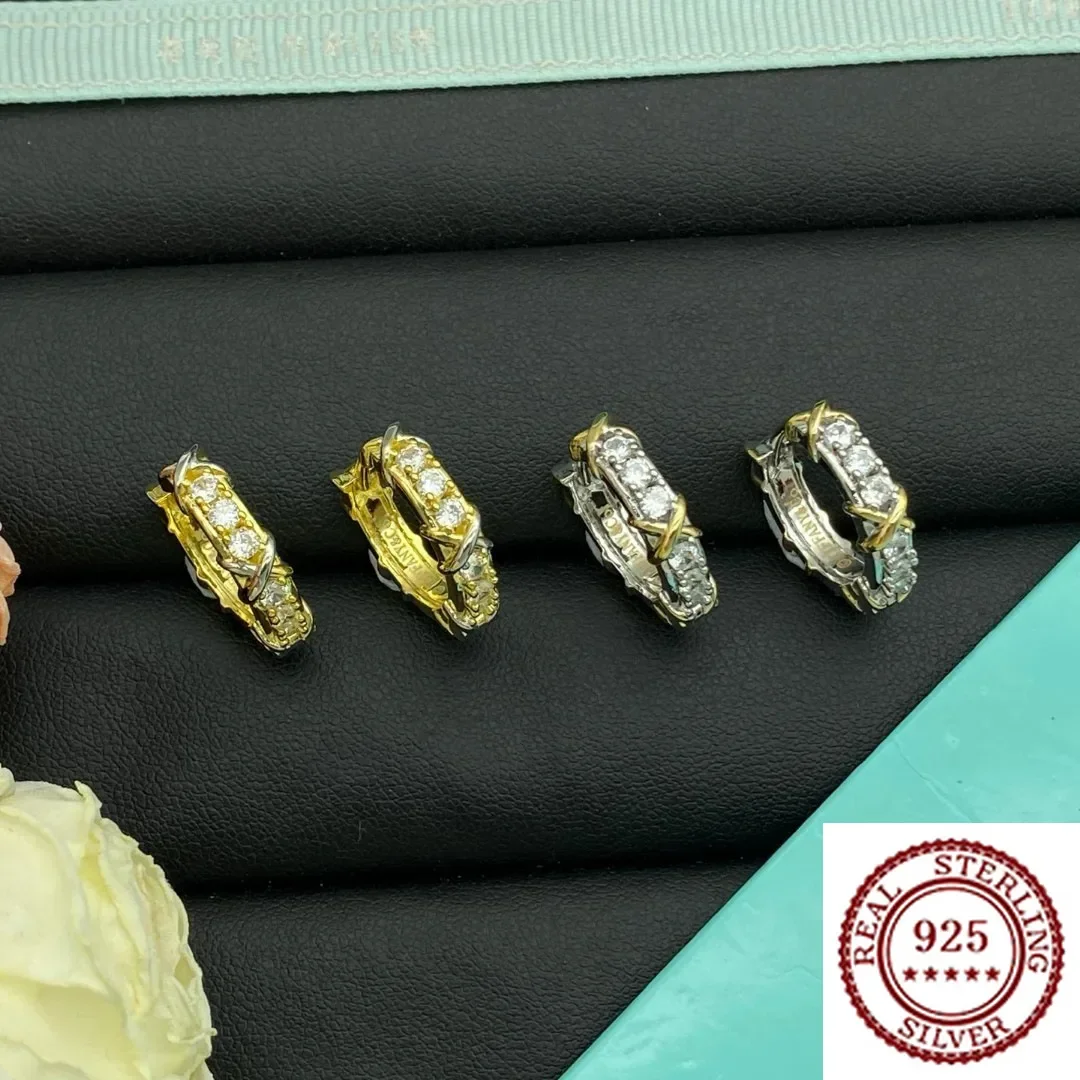 

2025 New Trendy DIY Pure Silver Classic Enamel Diamond Grid Light Luxury Earrings Cold Style Versatile Earrings For Women
