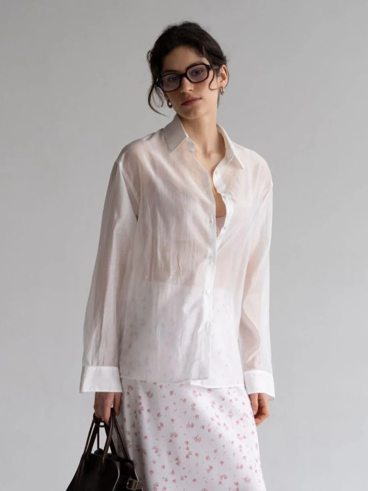 

Llinar Light Weight Lyocell Shirt 2026 Spring Summer New Solid Instagram Style Loose Long-Sleeve Casual Commuter Shirt for Women