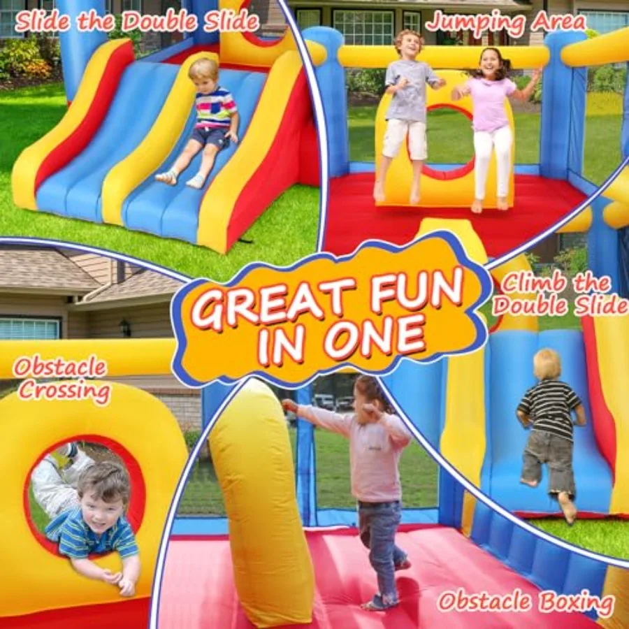 Bounce House, Inflatable Bounce House for Kids 3-12, Indoor/Outdoor Double Slide Obstacle Bouncer with Blower, 12 x 9FT