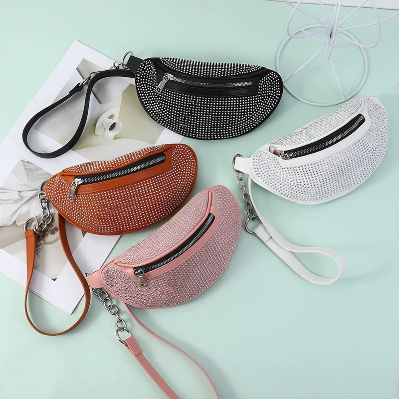 

New Luxury Rhinestone Waist Bag Women's Fashion Versatile Chain Chest Bag Crossbody Women's Bag Spot Wholesale