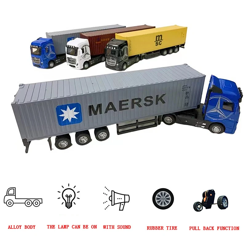 1:36 Diecast Alloy Truck Head Model Toy Container Truck Pull Back With Light Engineering Transport Vehicle Boy Toys For Children