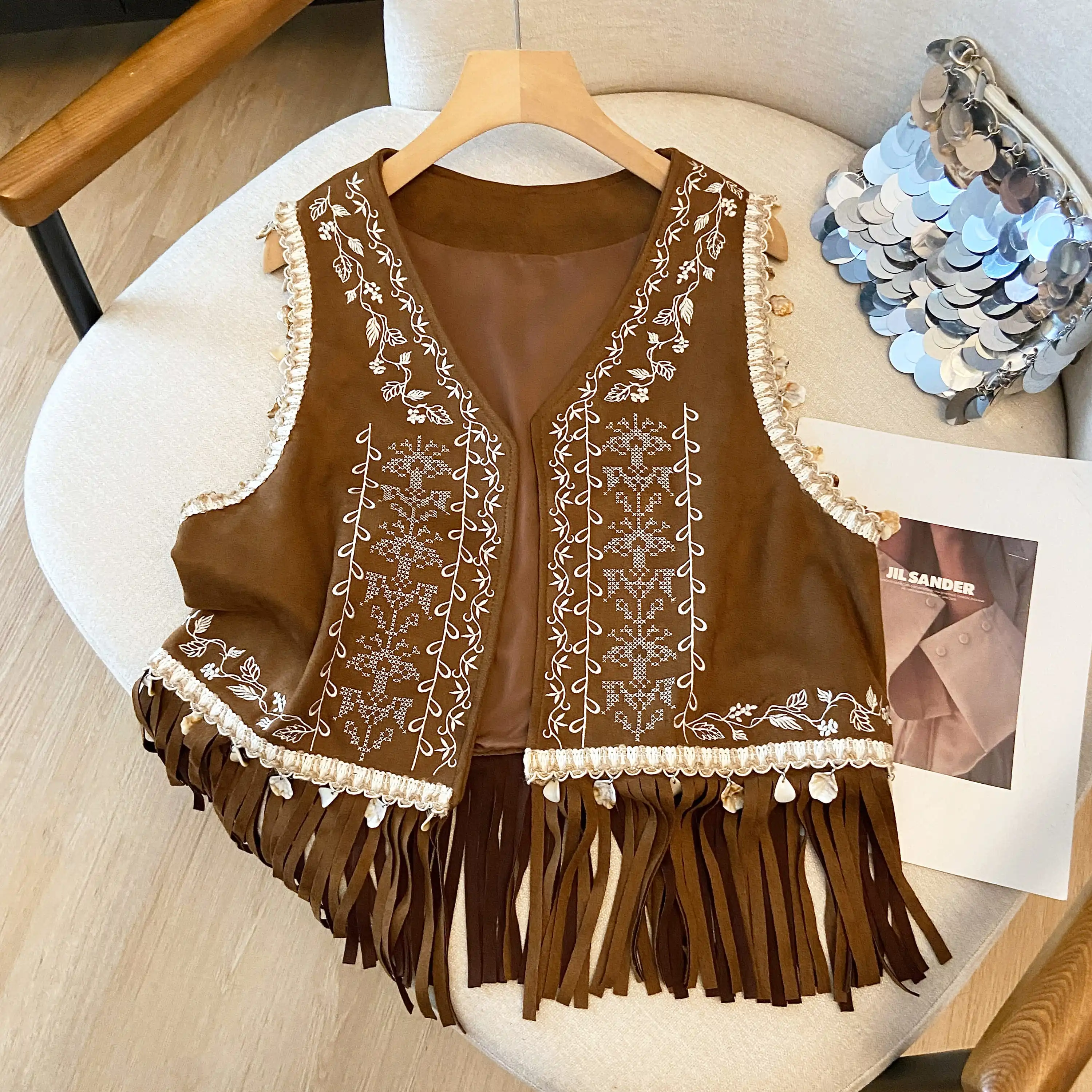 n Sle brodé ell pendentif frangé ort Sve femmes Cardigan minceur vêtements d'extérieur voyage décontracté v-ne Jaet