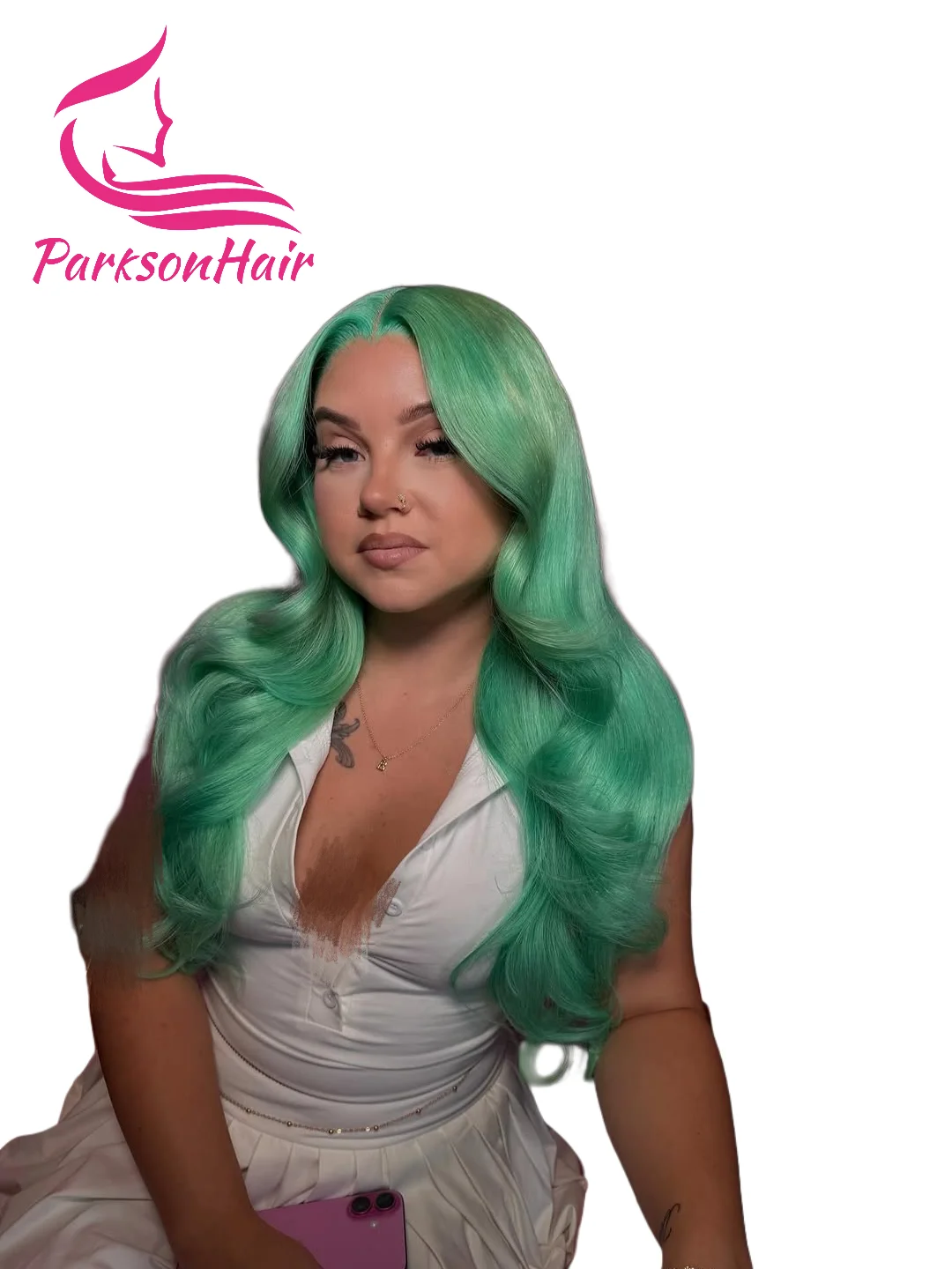 

Mint Green Human Hair Wig Body Wave 13x4 Lace Front Wigs Pre Plucked Brazilian Colored 613 Human Hair Lace Frontal Wig For Women