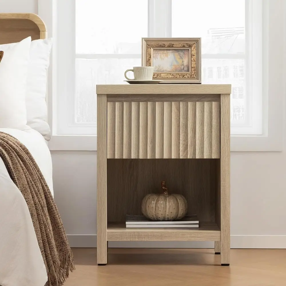 luted Night Stand Set o 2, armhouse Nightstands with Der, Boho Bede Table with Storage Shel, Large End Tables Bed Side Tables or - view 3