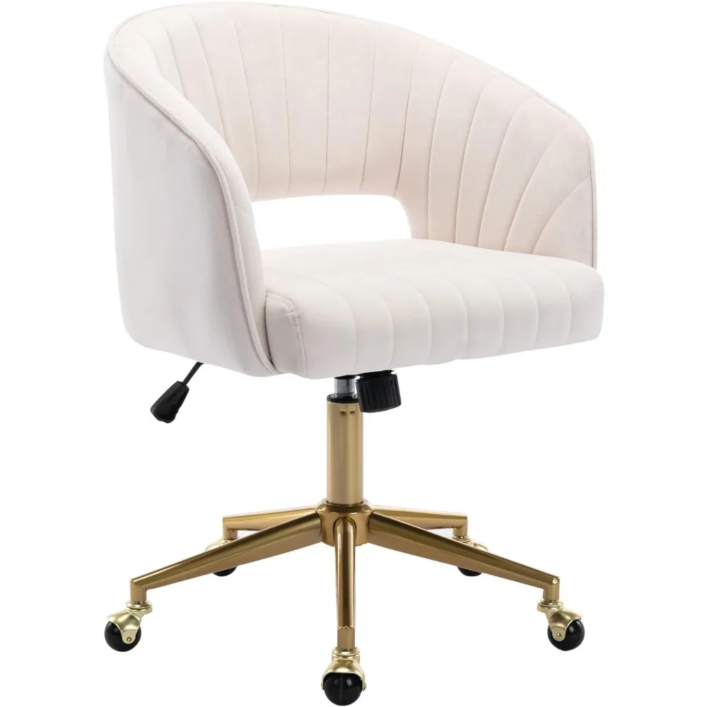 Home Office Chair Swivel Velvet Desk Chair Accent Armchair Upholstered Modern Tufted Chairs with Gold Base for Girls