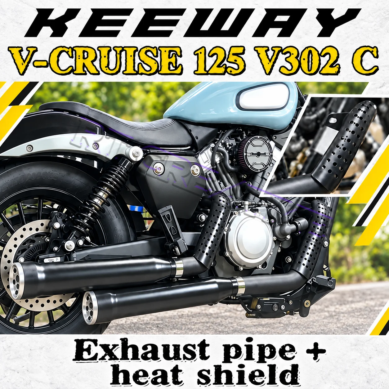 FIT FOR Keeway V302C V Cruise125 BD300 Custom Cobra Exhaust Pipe, Deep Rich Sound Retro Muffler
