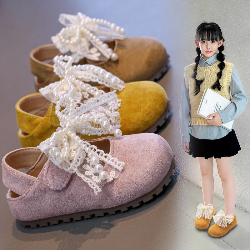 

Fashion Childrens Casual Shoes 2025 Summer New Outdoor Soft Sole Mary Jane Half Slippers Fashion Lace Bow Girls' Princess Shoes