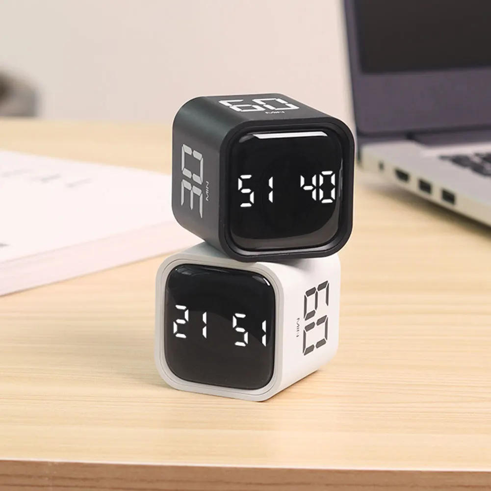 Productivity Cube Timer Mute Vibrate and Adjustable Sound Alert Mini Digital Timer Electronic Timer for Cooking Fitness Studying