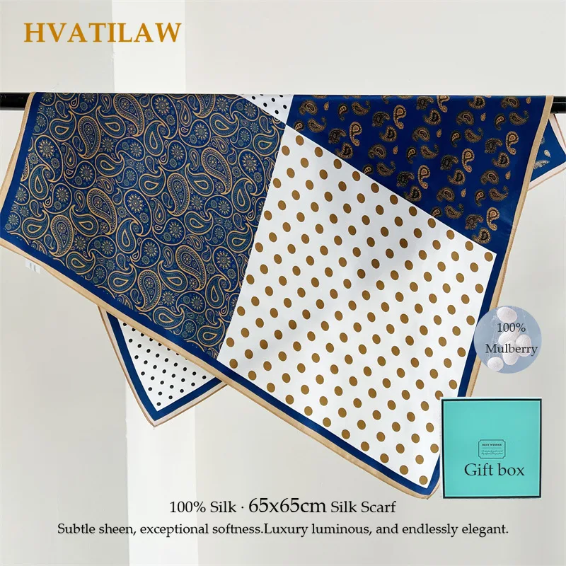 100% Mulberry Silk Scarf 65x65cm Small Square Silk Twill Scarf Women Luxury Designer Print Head Scarf Hair Bandana Neckerchief