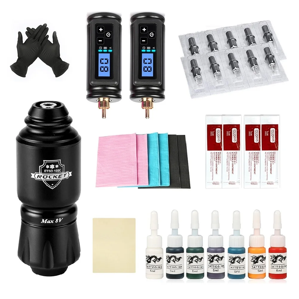 

Professional Tattoo Machine Kit Wireless Rotary Rocket Mini Tattoo Pen Set WX-5 Tattoo Power Supply Cartridge Needle Accessories