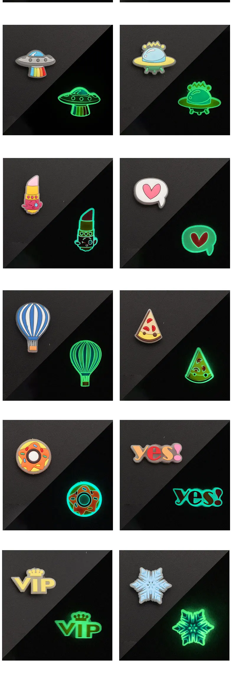 1PCS Luminous Shoe Charms Set for Clog Sandals Decoration DIY Shoe Charm Pins for Men Women Kids Letters Rainbow Food