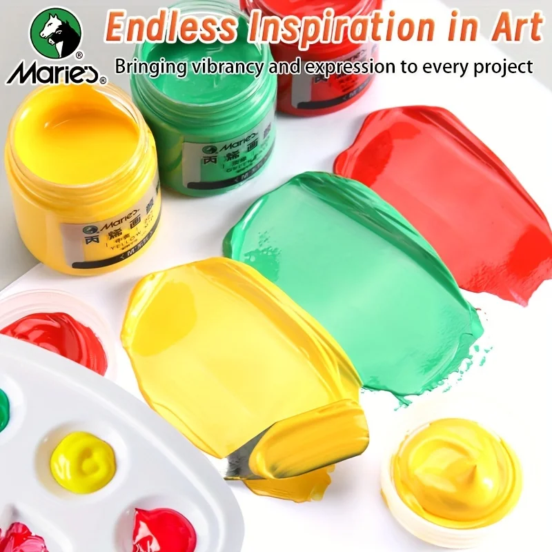 Maries 20-teiliges Acrylfarben-Set, 12 Farben (50 ml/1,69 oz) mit 7 Pinseln und 1 Palette für Leinwand, Holz, Stein, Künstler und Erwachsene – Detail 2