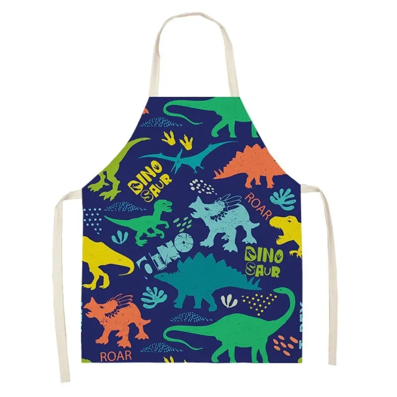 Little Dinosaur Pattern Linen Apron Kitchen Home Sleeveless Overcoat Household Adult Children Cleaning Gift Anti-Fouling Apron