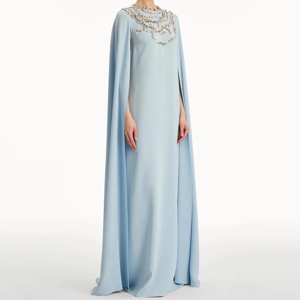 

Women's Mermaid Evening Dresses Floor-length O-neck Sleeveless Prom Gown Fashion Crystal Simple Stole Draped Customized Gowns