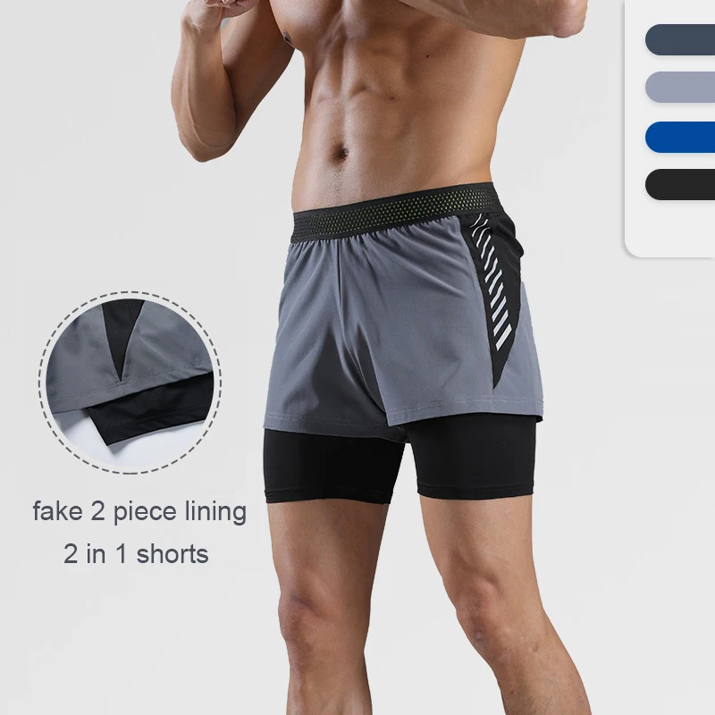 

Mens Sport Shorts 2 In 1 Quick-Dry Fitness Running Gym Short Pant with Lining