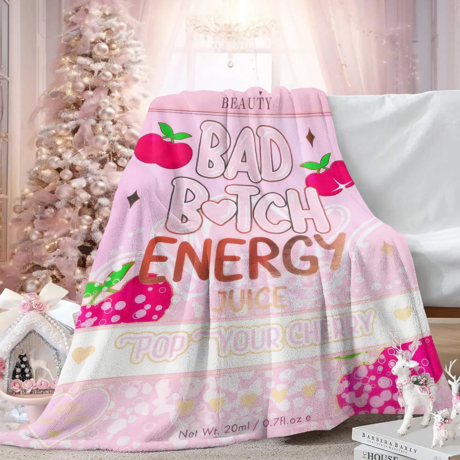 

Bad Girl Energy Flannel Throw Blanket Warm Soft Strawberry Print Plush Thin Quilt for Home Living Room Sofa Bed Cover Camping