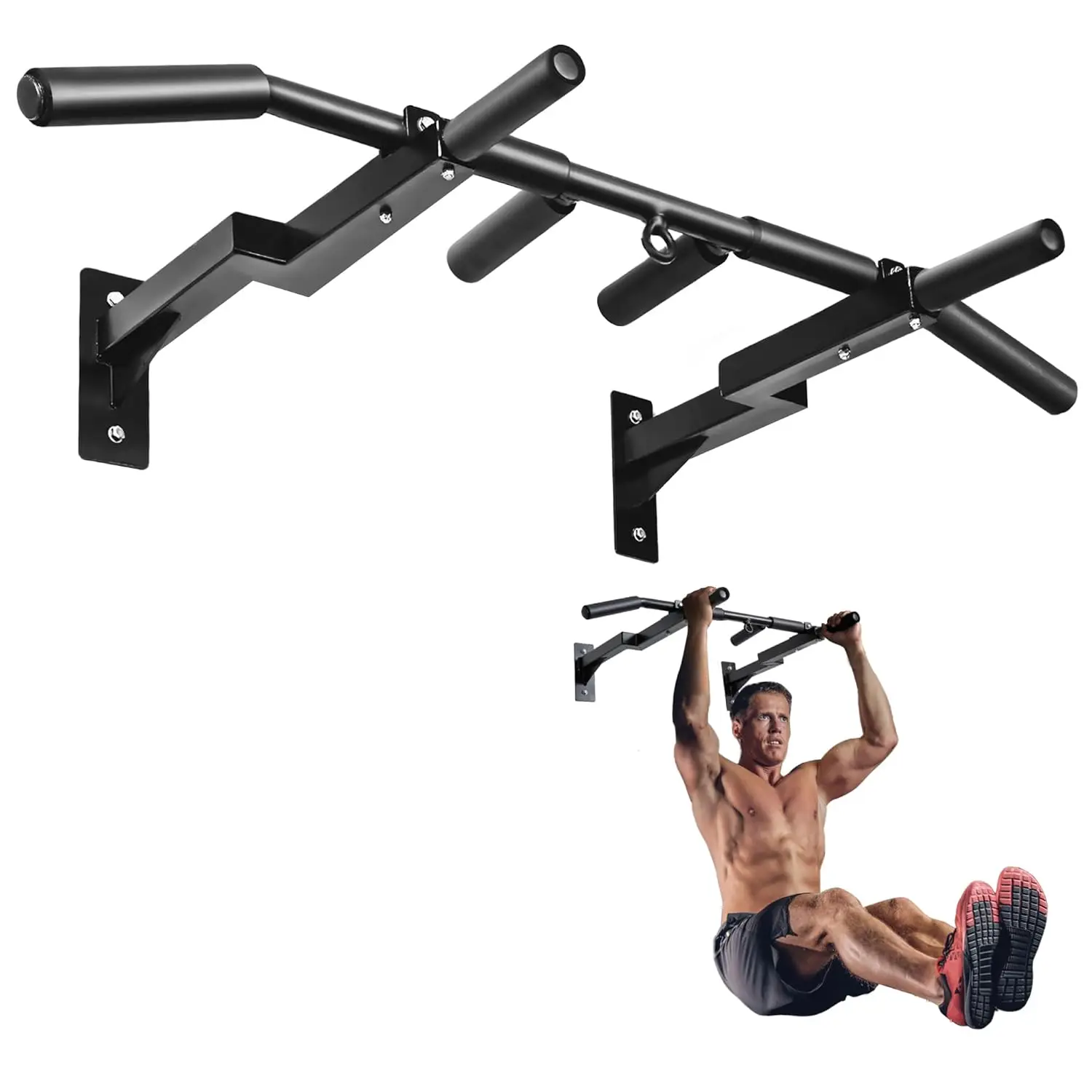 

Multi-Grip Wall Mount Pull-Up Bar, 16 Inches & 24 Inches Reversible Stud and Wall Compatibility Mounted Pull Up Bar Design, Soli