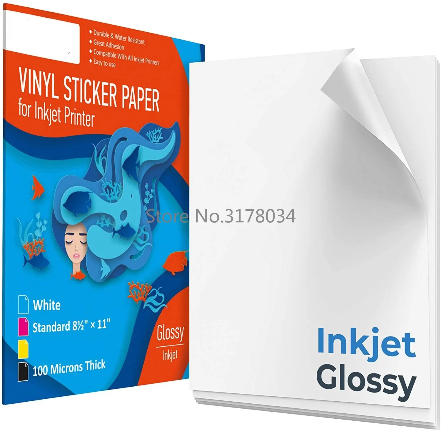 Papel adhesivo de vinilo A4 para impresora de inyección de tinta, pegatinas autoadhesivas blancas brillantes, etiqueta impermeable, hoja de papel de