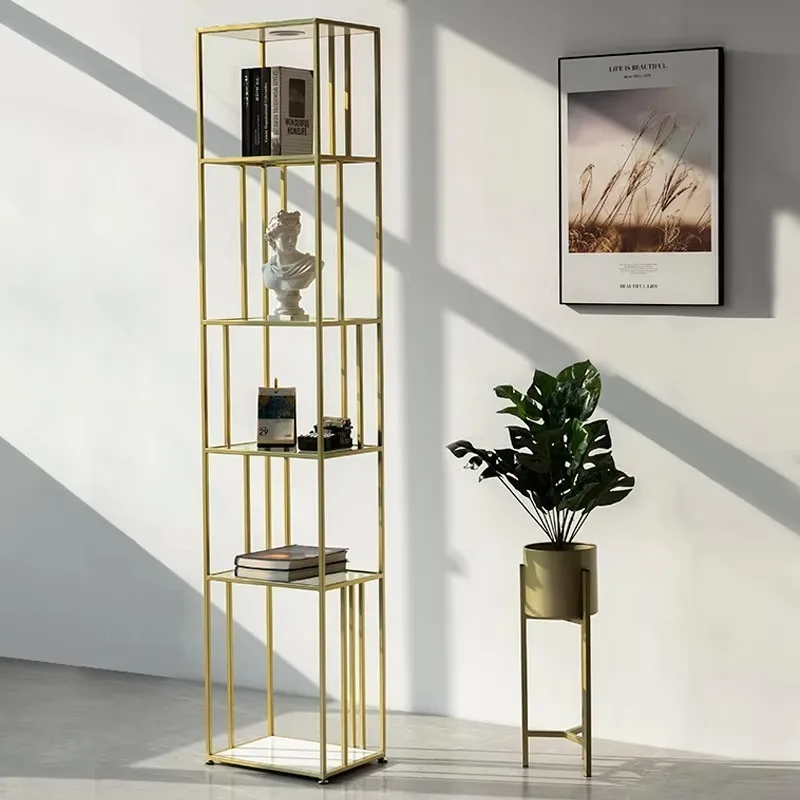 European Style Living Room Wholesale Living Room Book Shelf Gold Stainless Steel Display Trapezoid Shelf for Home Hotel Wedding