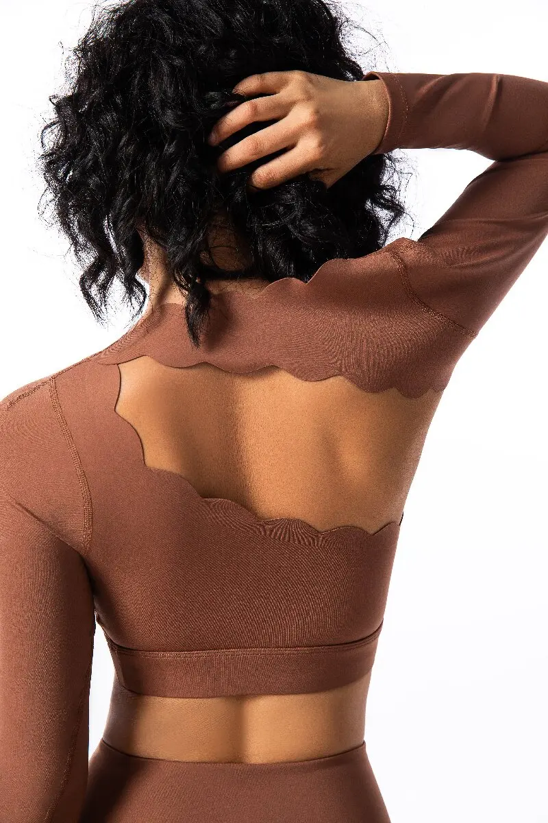Diagonal Shoulder Hollow Irregular Long Sleeve High Elastic Slimming Pilates Top Breathable Quick Drying Fitness Training Top