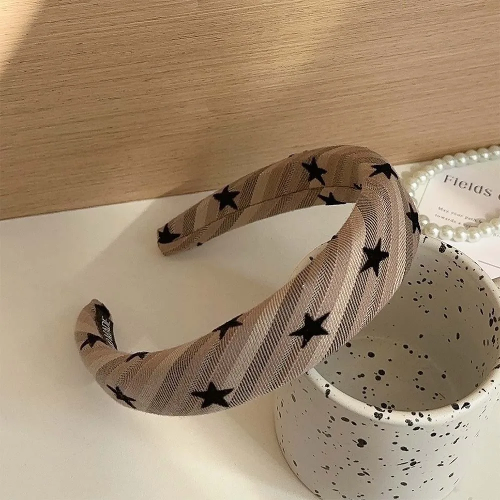 French High Crown Headband Hairband Hair Hoop Star and Stripe Pattern Wide Retro Chic for Women Girls Party Daily Hair Headwear
