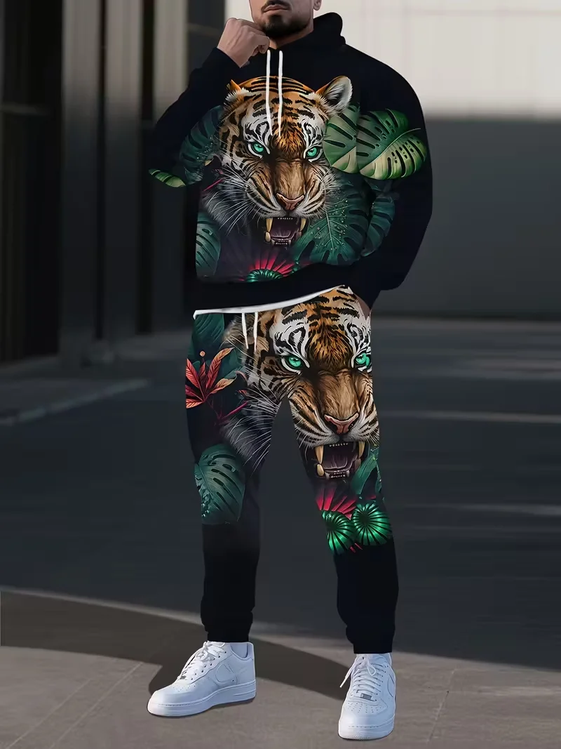 Men Hoodie Suit Animal Tiger 3D Print Tracksuit/Pants Long Sleeve Pullover Casual Streetwear Oversize Autumn jogging Tracksuit