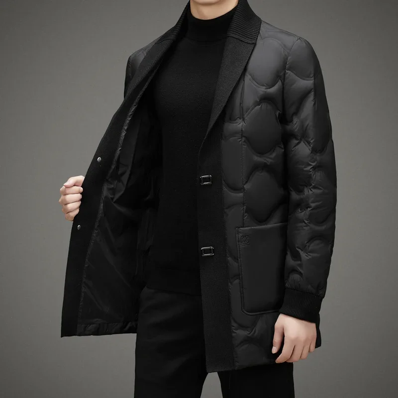 Doudoune longue imbibée pour hommes avec col écharpe, vêtements de créateurs, vestes rembourrées légères, manteau froid masculin pour l'hiver