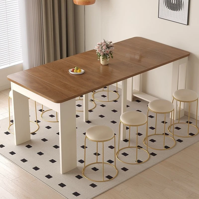 Solid wood folding dining table, living room home walnut color, adjustable dining table, small rectangular , stretchable