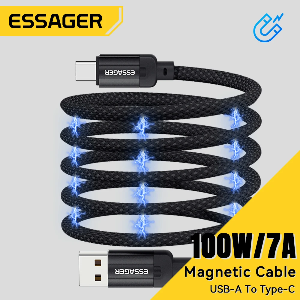 Essager 100W Magnetic Fast Charger Cable USB A To Type C Magic Rope USBC Magnetic Cable Self Winding Cable For Vivo Oneplus OPPO