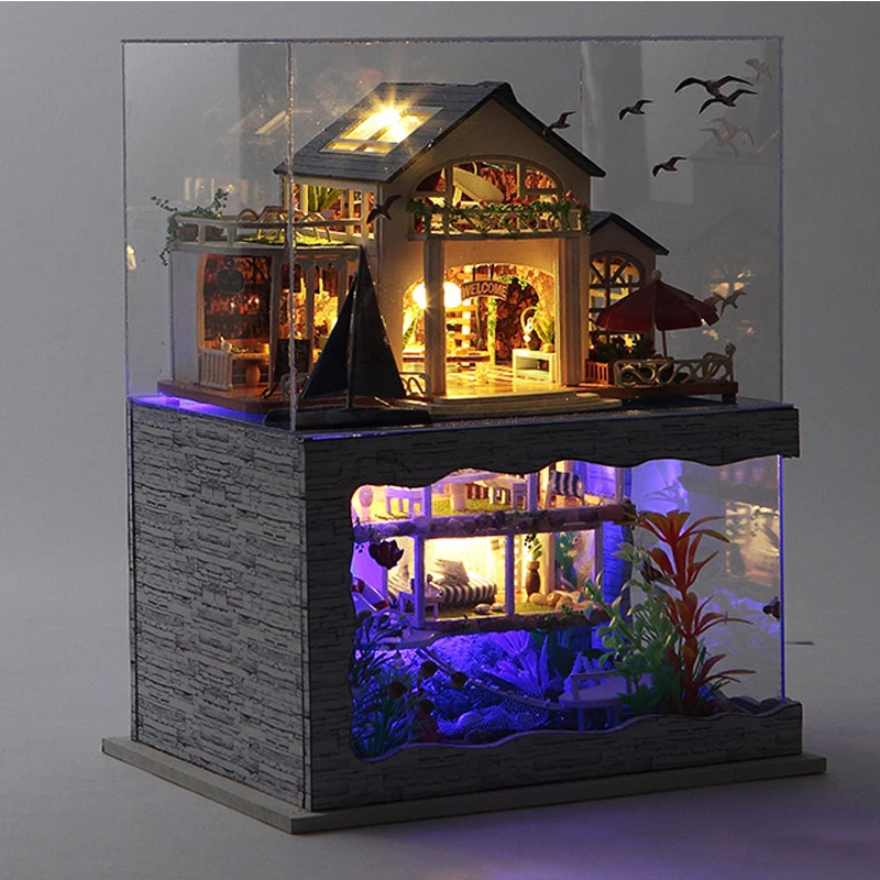 Modello di edificio in legno Casa delle bambole Puzzle 3D Mini kit fai da te Sala di produzione e assemblaggio Giocattoli Decorazione della camera da letto di casa con mobili